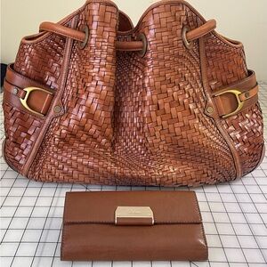 Cole Haan Genevieve Denney Brown Leather Shoulder Bag w matching wallet